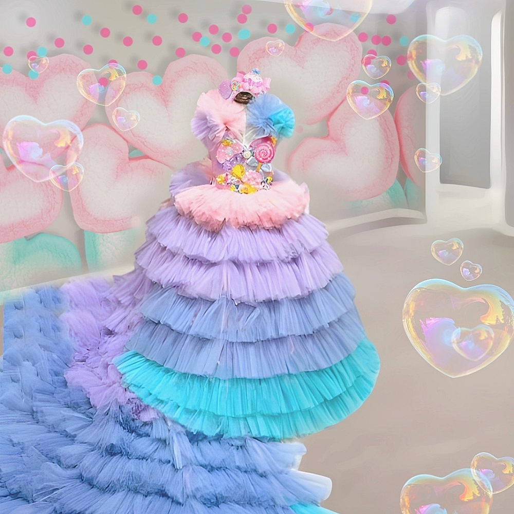 Luxury Candy shop long Couture photoshoot dress.
